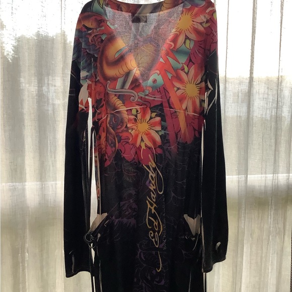 Ed Hardy Multicolor Floral Long Sleeve Dress with pockets - Picture 1 of 9